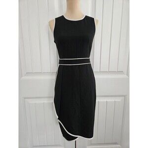 Calvin Klein Black Sheath Dress With White Piping Sleeveless Sz 6 Lined